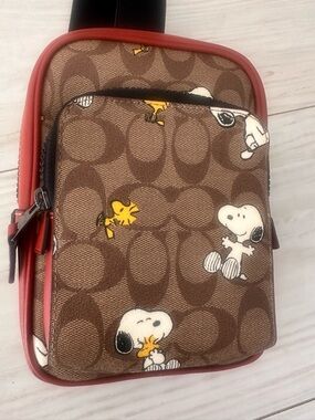 Coach Brown Interior Crossbody Pouch with Red Trim